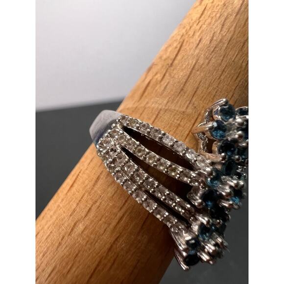 Blue tourmaline and zircon bypass ring in sterling silver size 9 - Picture 11 of 11